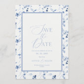 Dusty Blue Floral Save the Date Card Kaart (Voorkant)