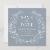 Dusty blue floral Save the Date fotouitnodiging (Voorkant)