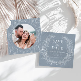 Dusty blue floral Save the Date fotouitnodiging