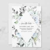 Dusty Blue Floral Save the Date Greenery Kaart (Voorkant)
