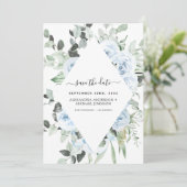 Dusty Blue Floral Save the Date Greenery Kaart (Staand voorkant)