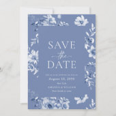 Dusty Blue Floral Save the Date Kaart (Voorkant)