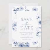 Dusty Blue Floral Save the Date Kaart (Voorkant)