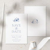 Dusty Blue Floral Save the Date Kaart