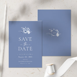 Dusty Blue Floral Save the Date Kaart