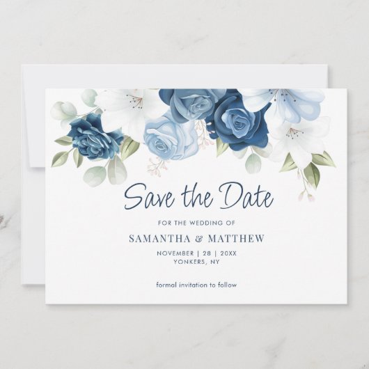 Dusty Blue Floral Save the Date Notice Kaart (Voorkant)