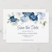 Dusty Blue Floral Save the Date Notice Kaart (Voorkant / Achterkant)