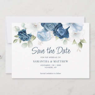 Dusty Blue Floral Save the Date Notice Kaart