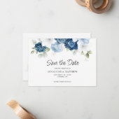 Dusty Blue Floral Save the Date Notice Notitiekaartje (Voorkant / Achterkant in situ)
