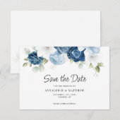 Dusty Blue Floral Save the Date Notice Notitiekaartje (Voorkant / Achterkant)