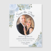 Dusty Blue Floral Save the Date Photo Magnet (Voorkant)