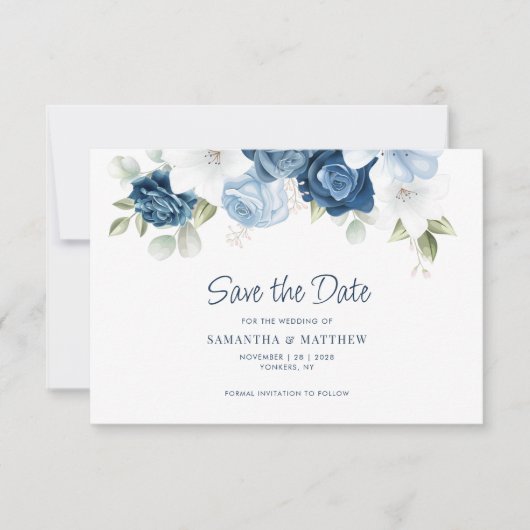 Dusty Blue Floral Save the Date QR Code (Voorkant)