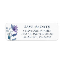 Dusty Blue Floral Save the Date Return Address Etiket