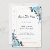 Dusty Blue Floral Save the Date Weddenation Kaart (Voorkant)