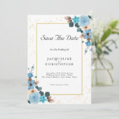 Dusty Blue Floral Save the Date Weddenation Kaart (Staand voorkant)