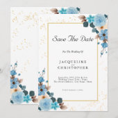 Dusty Blue Floral Save the Date Weddenation Kaart (Voorkant / Achterkant)