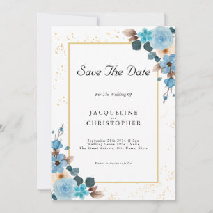 Dusty Blue Floral Save the Date Weddenation Kaart
