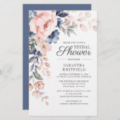 Dusty Blue Floral Script Bridal Shower Invitation Briefpapier (Voorkant / Achterkant)