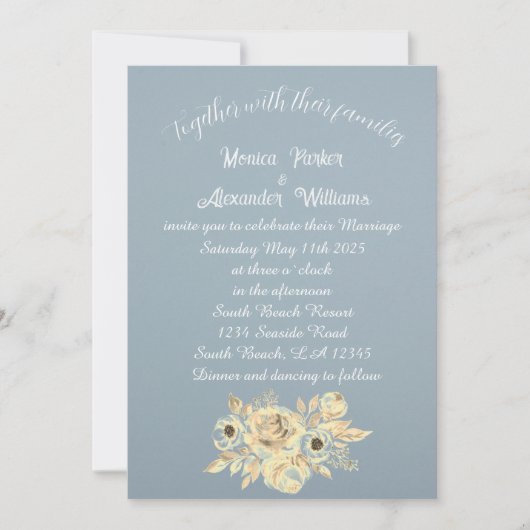 Dusty Blue Floral Script Elegant Boho Kaart (Voorkant)