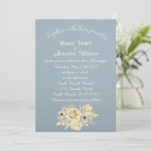 Dusty Blue Floral Script Elegant Boho Kaart (Staand voorkant)