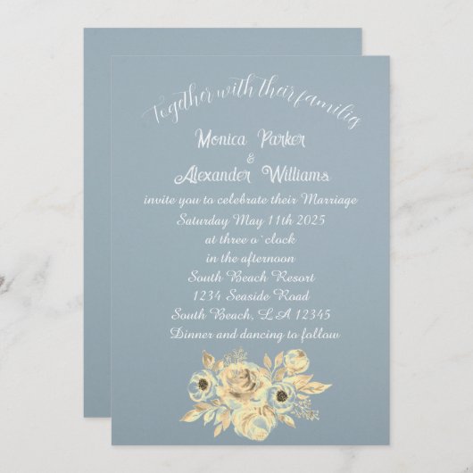 Dusty Blue Floral Script Elegant Boho Kaart (Voorkant / Achterkant)