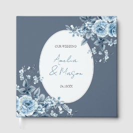 Dusty Blue Floral Script Elegant Wedding Gastenboek