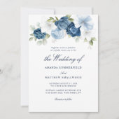 Dusty Blue Floral Script Elegant Wedding Kaart (Voorkant)