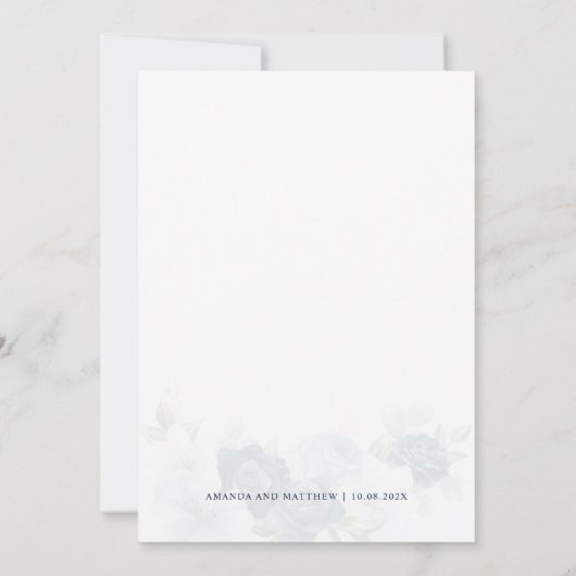 Dusty Blue Floral Script Elegant Wedding Kaart (Achterkant)