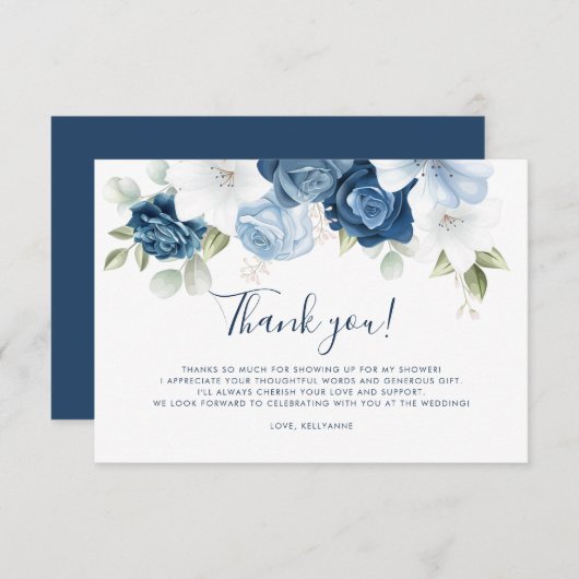 Dusty Blue Floral Script Handgeschreven bruiloft Bedankkaart (Voorkant / Achterkant)
