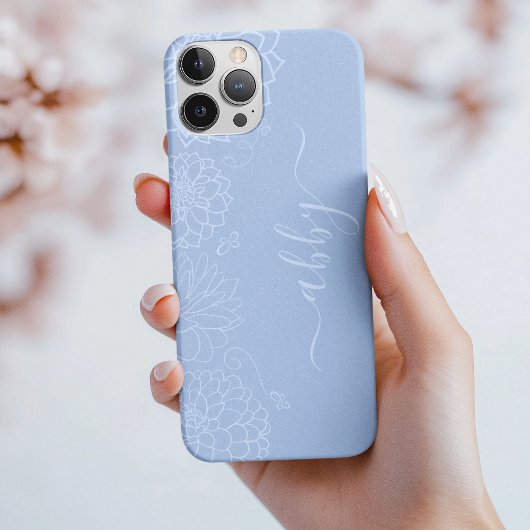 Dusty Blue Floral Script iPhone / iPad case