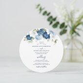 Dusty Blue Floral Script Modern Wedding Kaart (Staand voorkant)