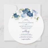 Dusty Blue Floral Script Modern Wedding Kaart (Voorkant)