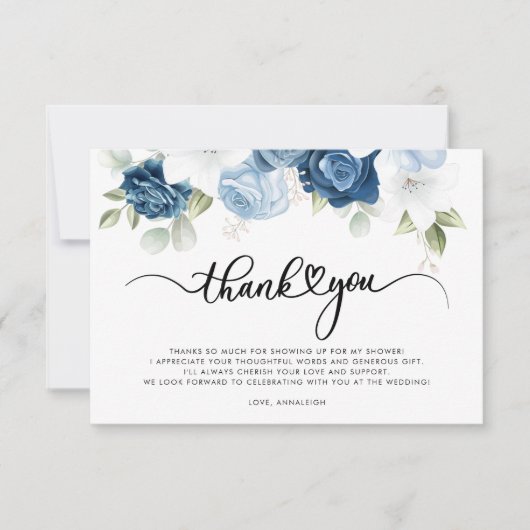 Dusty Blue Floral Script Vrijgezellenfeest Bedankkaart (Voorkant)