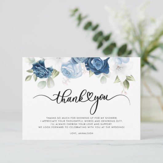 Dusty Blue Floral Script Vrijgezellenfeest Bedankkaart (Staand voorkant)