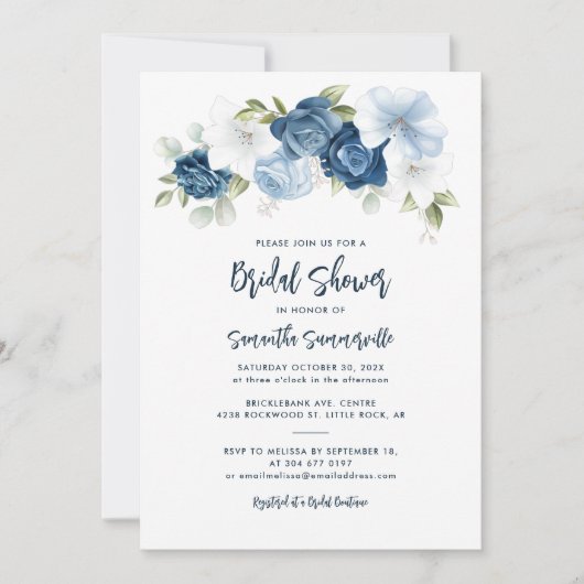 Dusty Blue Floral Script Vrijgezellenfeest Kaart (Voorkant)