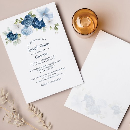 Dusty Blue Floral Script Vrijgezellenfeest Kaart