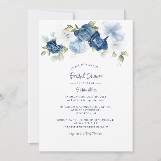 Dusty Blue Floral Script Vrijgezellenfeest Kaart (Voorkant)