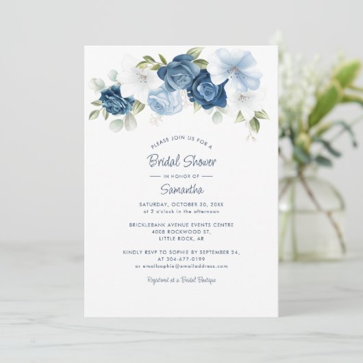 Dusty Blue Floral Script Vrijgezellenfeest Kaart (Staand voorkant)