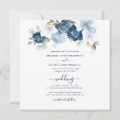 Dusty Blue Floral Script Wedding Kaart (Voorkant)