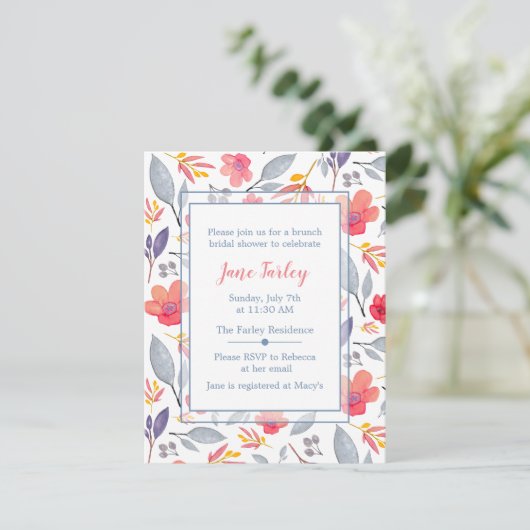 Dusty Blue Floral Shower Kaart (Staand voorkant)