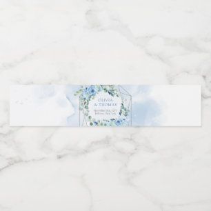 Dusty Blue Floral Silver Geometrisch Lijst groen Waterfles Etiket