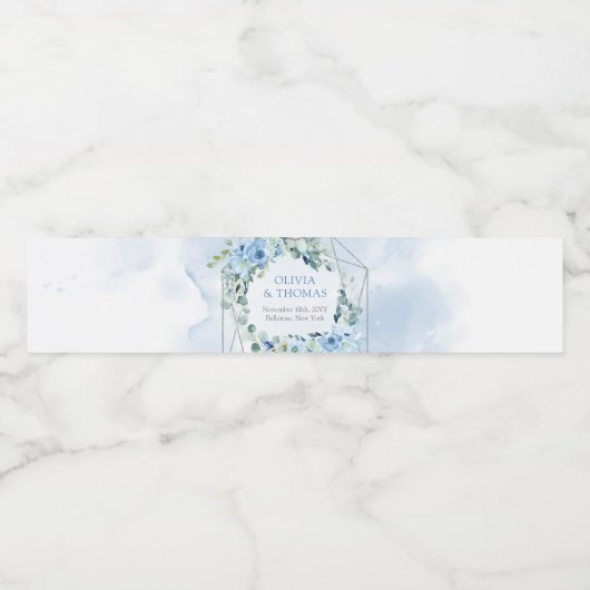 Dusty Blue Floral Silver Geometrisch Lijst groen Waterfles Etiket (Enkel label)