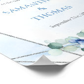Dusty Blue Floral Silver Geometrische bruiloft wel Poster (Hoek)