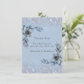 Dusty Blue Floral Silver Glitter Weddenschap Kaart (Staand voorkant)