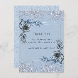 Dusty Blue Floral Silver Glitter Weddenschap Kaart