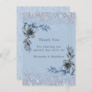 Dusty Blue Floral Silver Glitter Weddenschap Kaart