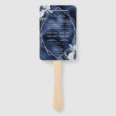 Dusty Blue Floral Silver Navy Folie Trouwprogramma Handwaaier (Achterkant)
