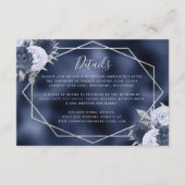 Dusty Blue Floral Silver Navy Folie Wedding Detail Informatiekaartje (Voorkant)