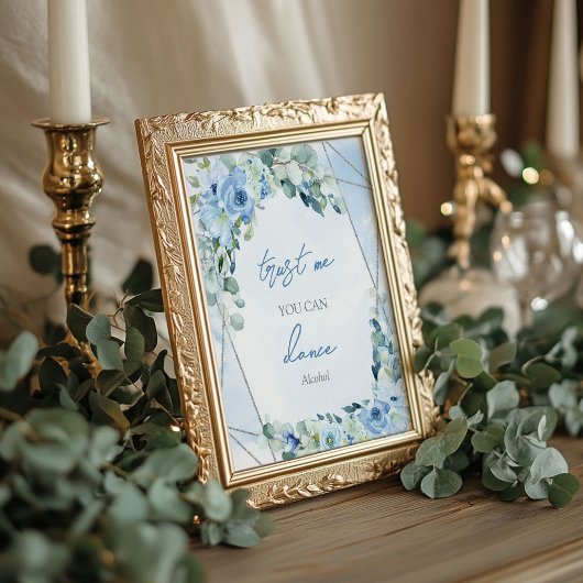 Dusty blue floral silver Vertrouw me dat je kunt d Poster