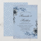 Dusty Blue Floral Silver Wedding Invitations (Voorkant / Achterkant)